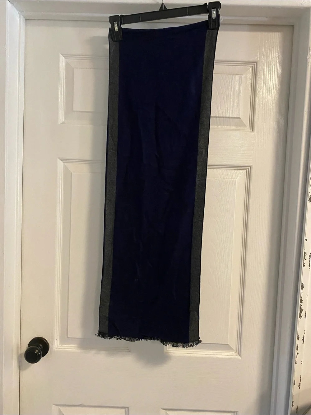100% silk scarf navy and gray